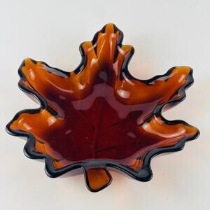 Vintage Amber Glass Maple Leaf Dish 9 x 8 1/4”